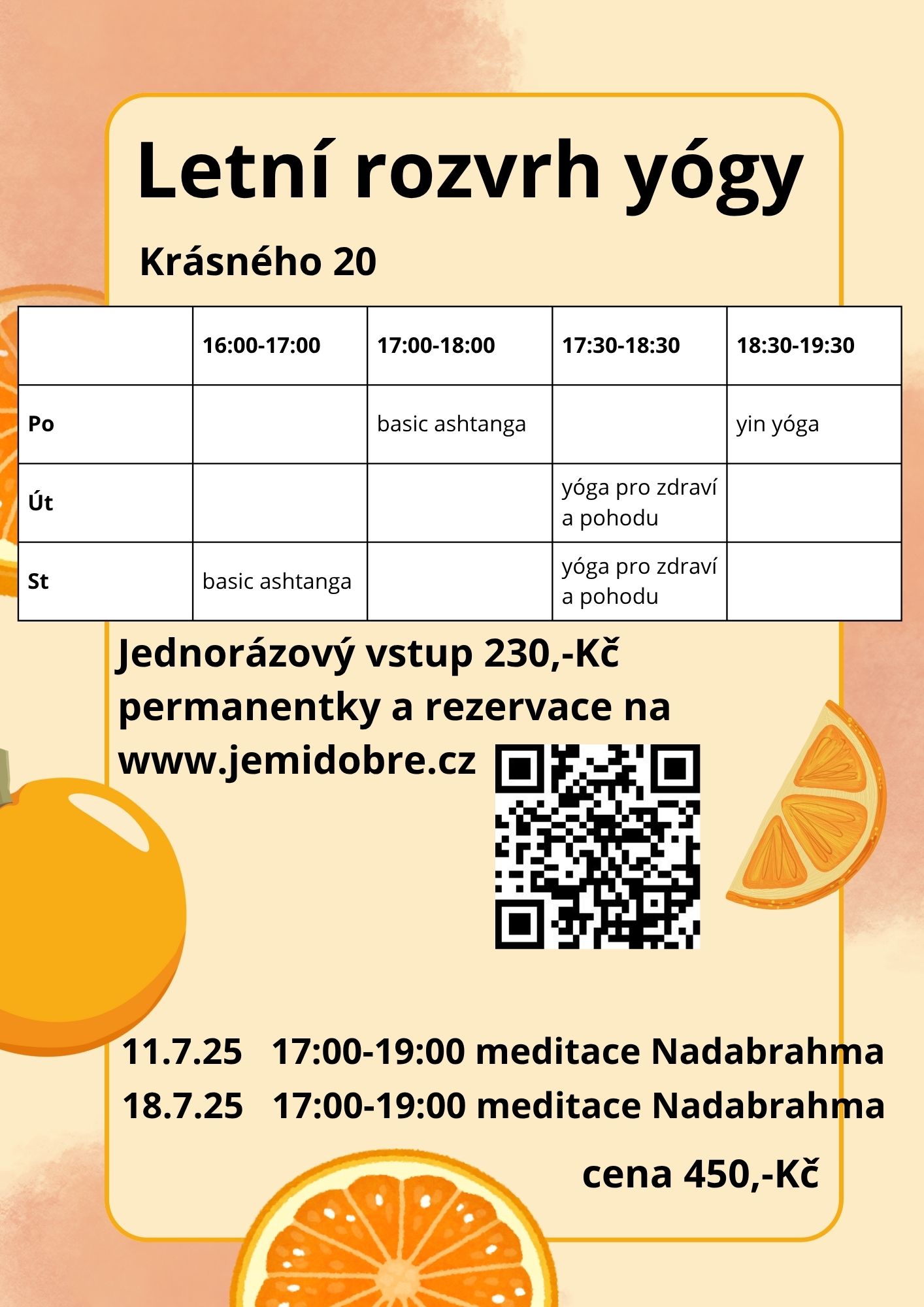 Letní rozvrh jógy