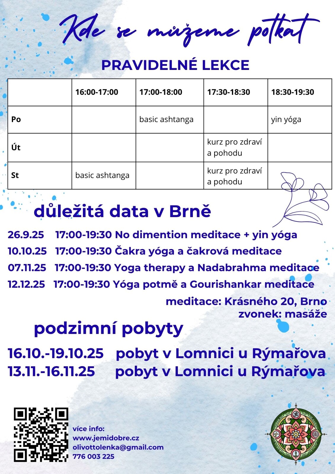 Podzimní rozvrh jógy od 1. 9.